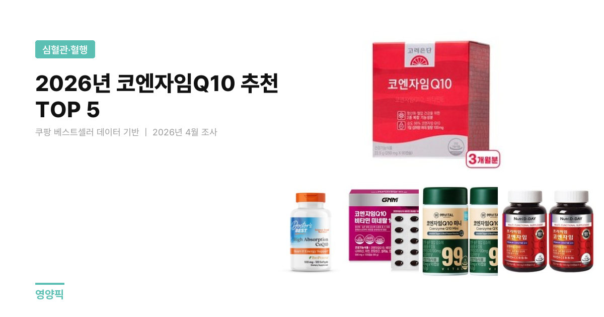 코엔자임Q10 추천 TOP 5 비교 (2026) — 식약처 등록·가격·함량 기준